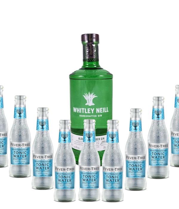 Pack gintonic -Whitley Neill – Aloe & Cucumber – 9 tonics Fever tree Mediterranean Water